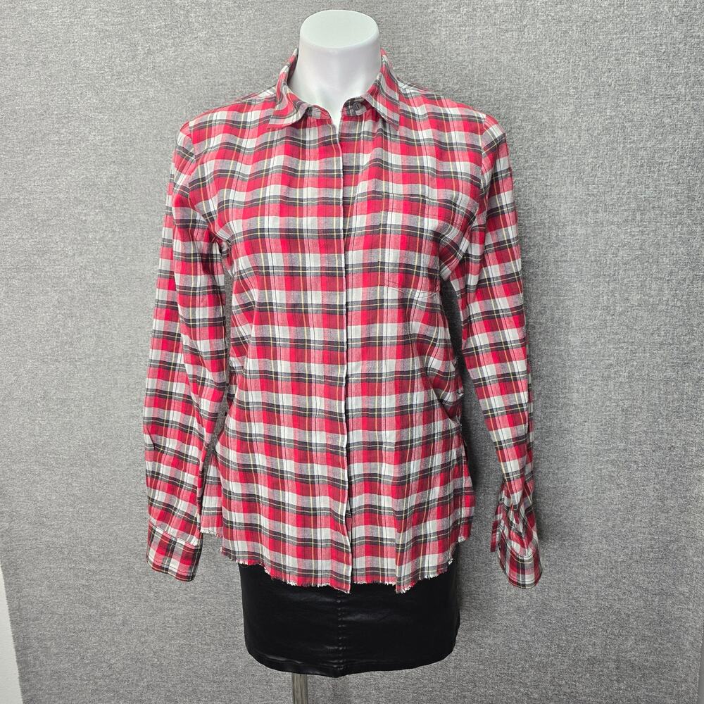 THEORY WOMEN'S PLAID SHIRT WITH RAW HEM, SIZE M *
